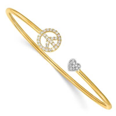 Diamond Peace &amp; Heart Cuff Bangle 14k Two-Tone Gold BM8399-026-YWA, MPN: BM8399-026-YWA, 8839571827…