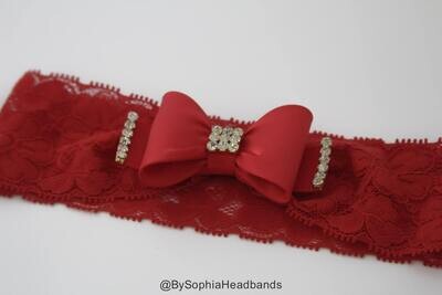 Red Baby Headband Red Bow Lace Headband Chistmas Headband Photo Prop Lace Headband Red Bow Headband…