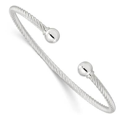 Twisted with 1 Thread Ball Cuff Bangle Sterling Silver Polished QB1380, MPN: QB1380, 196904155073