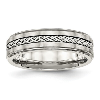 Brushed with Silver Braid Inlay Ring Stainless Steel Polished SR465 by Chisel, MPN: SR465, 88677443…