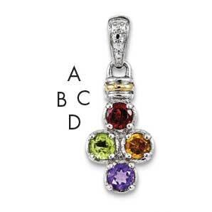 Four-stone and Diamond Mother&#39;s Pendant Sterling Silver &amp; 14k Gold QMPD37/4SY, MPN: QMPD37/4SY,