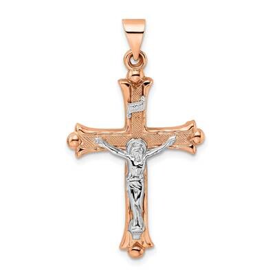 Rose and Polished Fleur De Lis Inri Hollow Crucifix 10k White Gold XR1875, MPN: XR1875, 883957436524