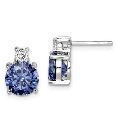 Blue and White CZ Diamond Stud Earrings Sterling Silver Rhodium Plated QE14261, MPN: QE14261, 88395…