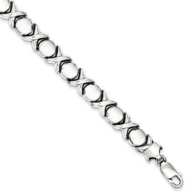 7.25 Inch Polished and Brushed X&#39;s and O&#39;s Bracelet Sterling Silver Rhodium QG3314-7.25, MPN: QG331…