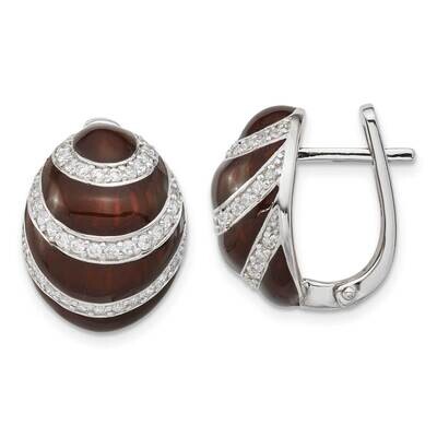 Sterling Silver Polished CZ with Brown Enamel Earrings SSCMEI18200