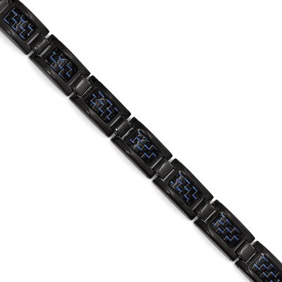Polished Black IP-plated with Blue Carbon Fiber Bracelet - Stainless Steel SRB1643-8.25 by Chisel, …
