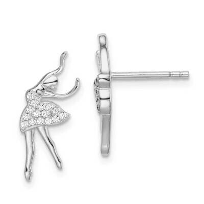 Ballerina Post Earrings Sterling Silver Rhodium-plated CZ Diamond QE15017, MPN: QE15017, 8839579361…