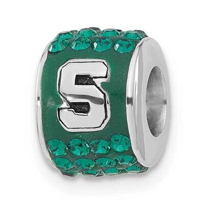 Michigan State University Polished Green Crystal Bead Charm Sterling Silver MIS070CHM-SS, MPN: MIS0…