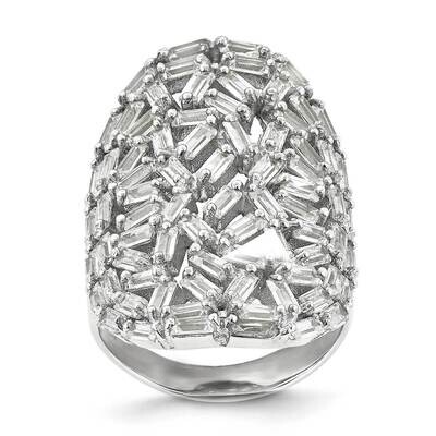 Sterling Silver Rhodium-plated Oval Baguette Crystal Size 6 Ring J325824180352