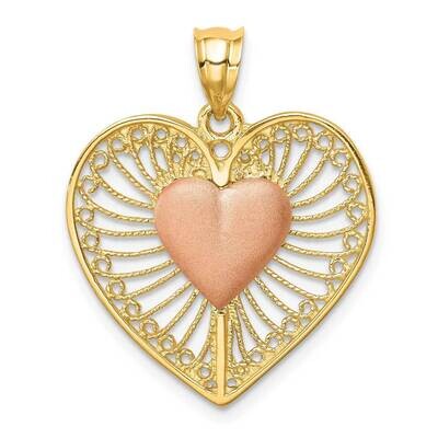 Brushed &amp; Polished Heart Pendant 14k Two-tone Gold D4559, MPN: D4559, 883957767901