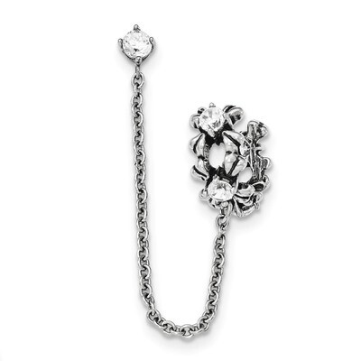 Antiqued and Polished with CZ Cuff Earring (Sold Single) Stainless Steel SRE928
