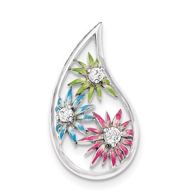 Blue,Green,Pink Enamel CZ Slide Sterling Silver QP4225