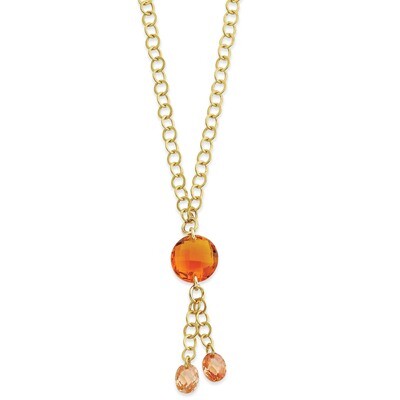 Sterling Silver-GP Amber CZ Drop Necklace Sterling Silver QPRF143-21