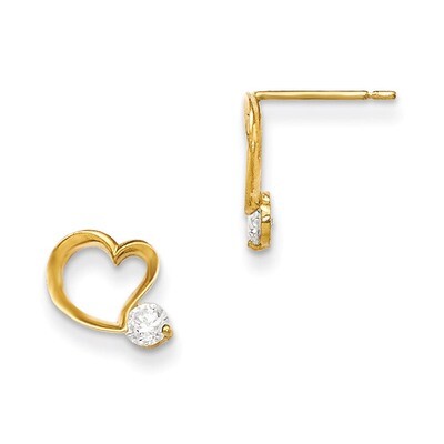 CZ Children&#39;s Heart Post Earrings 14k Gold GK749