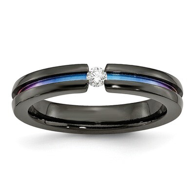 Black Ti Multi-Colored Anodized with 3mm .10Ct Dia. 4mm Band Titanium TB407AA-10