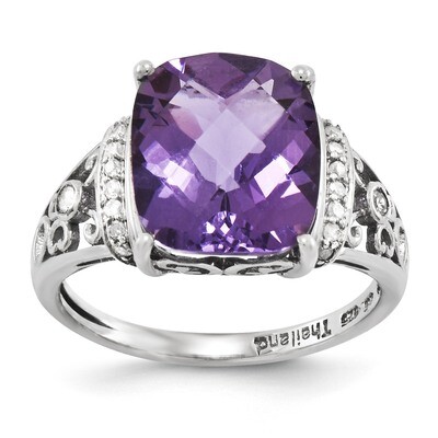 Amethyst &amp; Diamond Ring Sterling Silver QR3062AM, MPN: QR3062AM, 883957362144