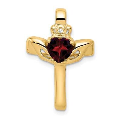 6mm Claddagh Garnet AAA Diamond Cross Pendant 14k Gold XP753GA/AAA, MPN: XP753GA/AAA, 883957169675