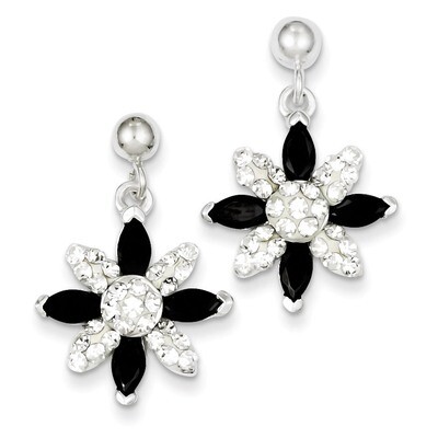 Sterling Silver/Diamond/Stellux Crystal Flower Post Dangle Earrings QE9465