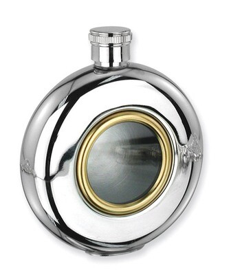 Glass Window Stainless Steel and Gold-Tone 5Oz Round Flask GL963, MPN: GL963, 15227731071