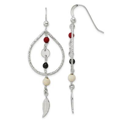 Red Black Ivory Coral with Feather Dangle Earrings Sterling Silver QE16064, MPN: QE16064, 196904150…