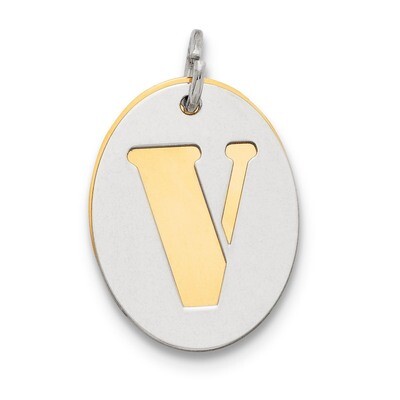 Initial V Double Plate Oval Charm Sterling Silver QC7911V, MPN: QC7911V,
