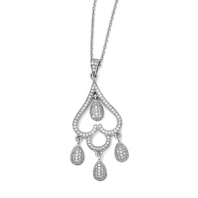 Heart w/Teardrop Necklace Sterling Silver &amp; Cubic Zirconia QMP1130-18, MPN: QMP1130-18,