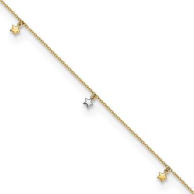 Diamond-Cut Stars 9 Inch Plus 1 Inch Extender Anklet 14k Two-Tone Gold Polished ANK317-9, MPN: ANK3…