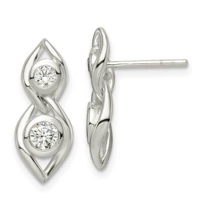 CZ Diamond Post Dangle Earrings Sterling Silver Polished QE15696, MPN: QE15696, 196904154564