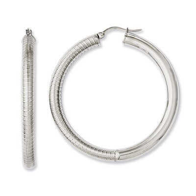 Half Textured &amp; Polished Hollow Hoop Earrings - Stainless Steel SRE616 by Chisel, MPN: SRE616, 8839…