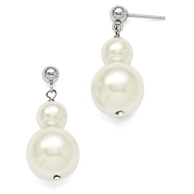 7 &amp; 12Mm White Shell Bead Dangle Earrings Sterling Silver QMJE712W, MPN: QMJE712W, 886774293844
