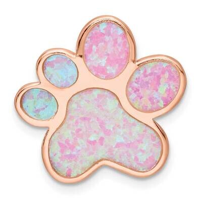 Pink Created Opal Inlay Paw Print Chain Slide Sterling Silver Rose-Tone QP5663, MPN: QP5663,