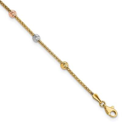 Diamond-Cut 7-Station Bead and Chain Bracelet 14k Tri-Color Gold SF2860-7.25, MPN: SF2860-7.25, 883…