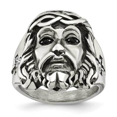 Polished with Black &amp; White Crystal Jesus Ring Stainless Steel Antiqued SR633-10, MPN: SR633, 19110…