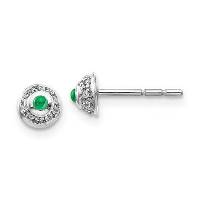 Cabochon Emerald Earrings 14k White Gold Diamond EM4030-EM-008-WA, MPN: EM4030-EM-008-WA, 191101837…