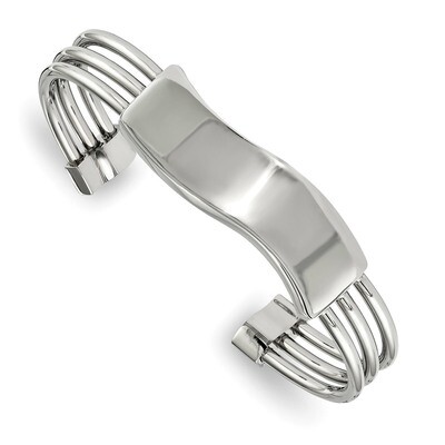 Waved ID Cuff Bangle Stainless Steel Polished SRB1876 by Chisel, MPN: SRB1876, 191101016141