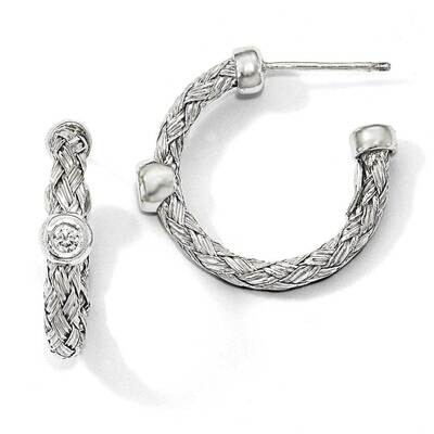 Polished Woven Cz Hoop Earrings Sterling Silver QLE1096, MPN: QLE1096,