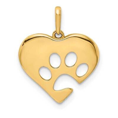 Heart with Paw Print Pendant 14k Gold Polished  YC1361, MPN: YC1361, 883957868882