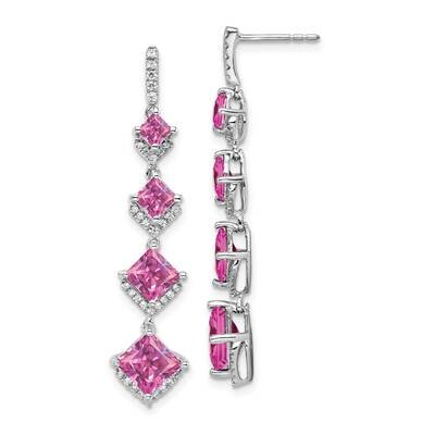 Si1/Si2, G H I, Cr.Pink Sapp Drop Post Earrings 14k White Gold Lab Grown Diamond EM7966-CPS-035-WLG…