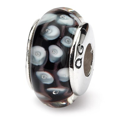 Black White Hand-blown Glass Bead - Sterling Silver QRS1129, MPN: QRS1129, 883957735092