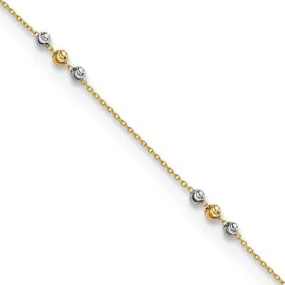 Diamond-Cut Beaded 9 Inch Plus 1 Inch Extender Anklet 14k Two-Tone Gold Polished ANK330-9, MPN: ANK…