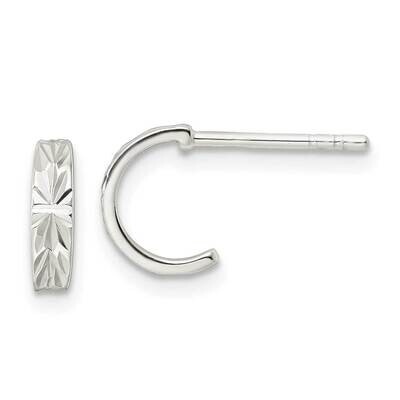 Diamond-Cut J-Hoop Post Earrings Sterling Silver Polished QE15978, MPN: QE15978, 196904150924