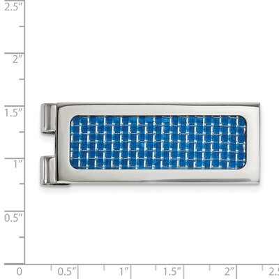 Blue Carbon Fiber Inlay Money Clip Stainless Steel Polished SRM170, MPN: SRM170, 191101054914