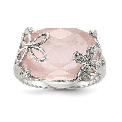 Rose Quartz &amp; White Sapphire Ring Sterling Silver QR6759, MPN: QR6759, 883957313542