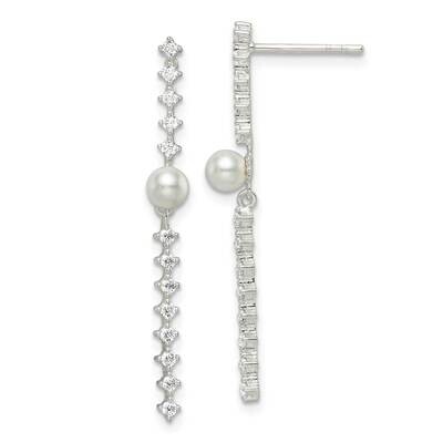 CZ Diamond and Glass Pearl Post Earrings Sterling Silver Polished QE16235, MPN: QE16235, 1969041684…