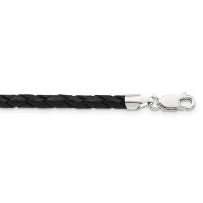 20Inch 4mm Black Leather Braided Necklace Sterling Silver QK89-20, MPN: QK89-20, 886774084145