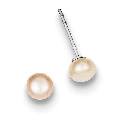 Peach Cultured Pearl 5-6mm Button Earrings Sterling Silver QE2029, MPN: QE2029, 191101187841