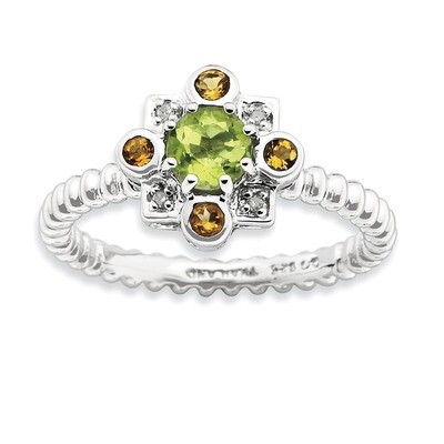 Peridot, Citrine &amp; Diamond Ring - Sterling Silver QSK857, MPN: QSK857, 886774226927