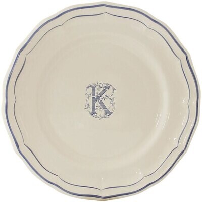 Gien Monogram Filet Bleu Dinner Plate Letter K 1710AEXK22, MPN: 1710AEXK22, 840769019222