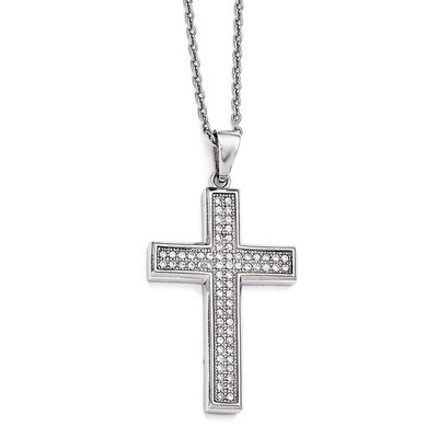 Cross Necklace Sterling Silver &amp; Cubic Zirconia Polished QMP294-18, MPN: QMP294-18, 886774577739