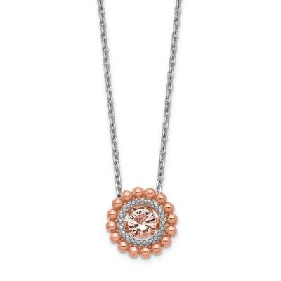 Rose-tone Vibrant Pink CZ Diamond with 2 inch ExtenderNecklace Sterling Silver Rhodium Plated QG554…